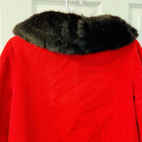 Vtg Styled by Stratton Red Wool Coat Mink Fur Collar 50s 60s Jackie O Union USA - Picture 3 of 16
